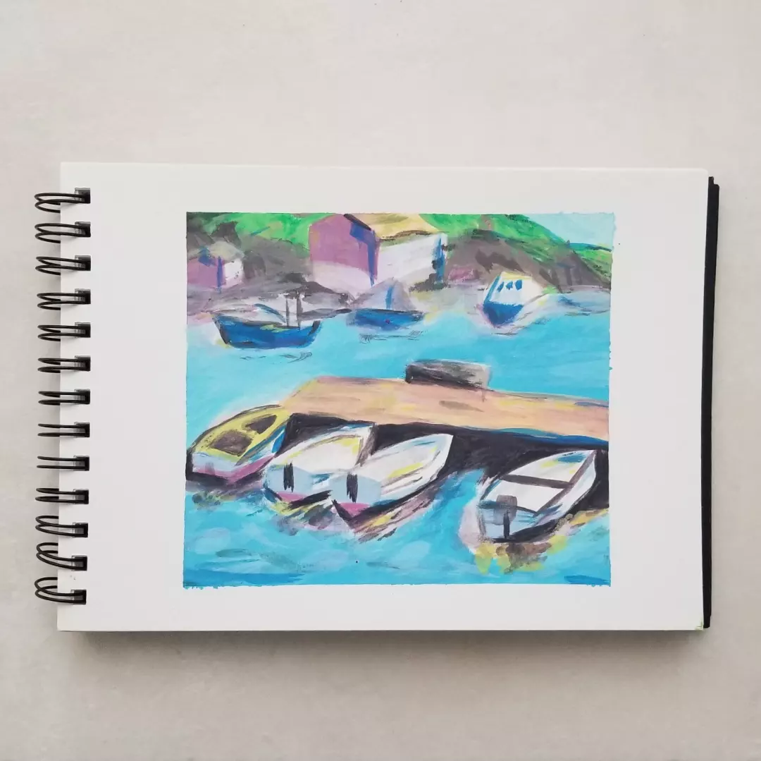 Painting of a boat on the water